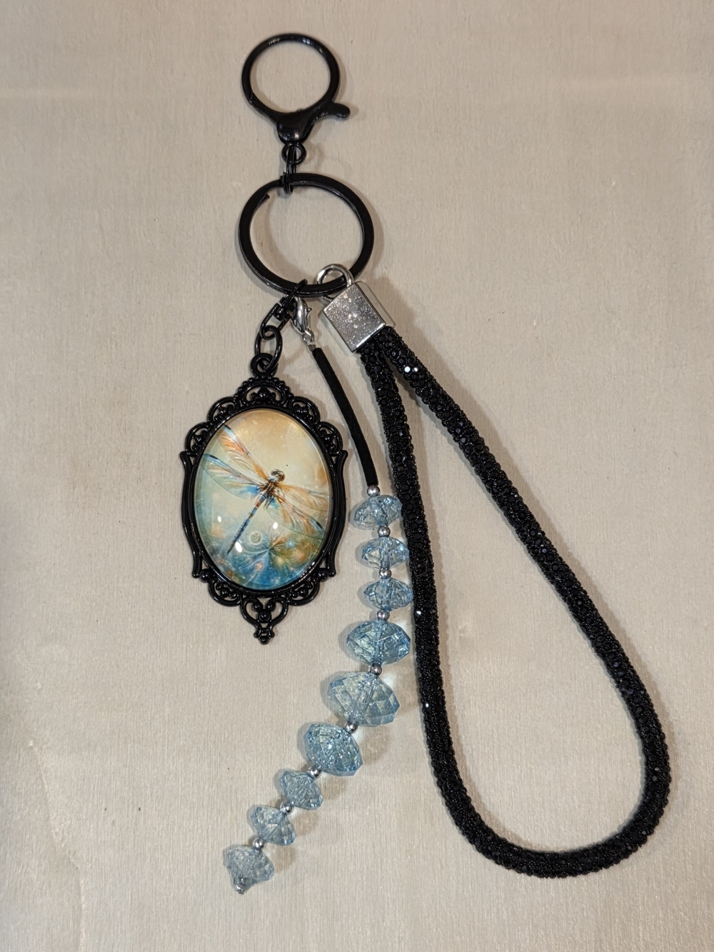 Bling Vintage Style Ethereal Dragonfly Cameo Bag Charm Resin Gold Flake New